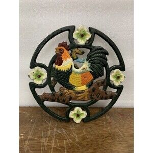 Vintage Cast-iron Rooster Kitchen Trivet Hand painted